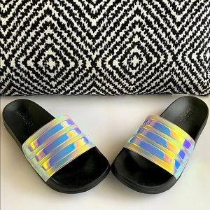 Adidas Silver Metallic Slides